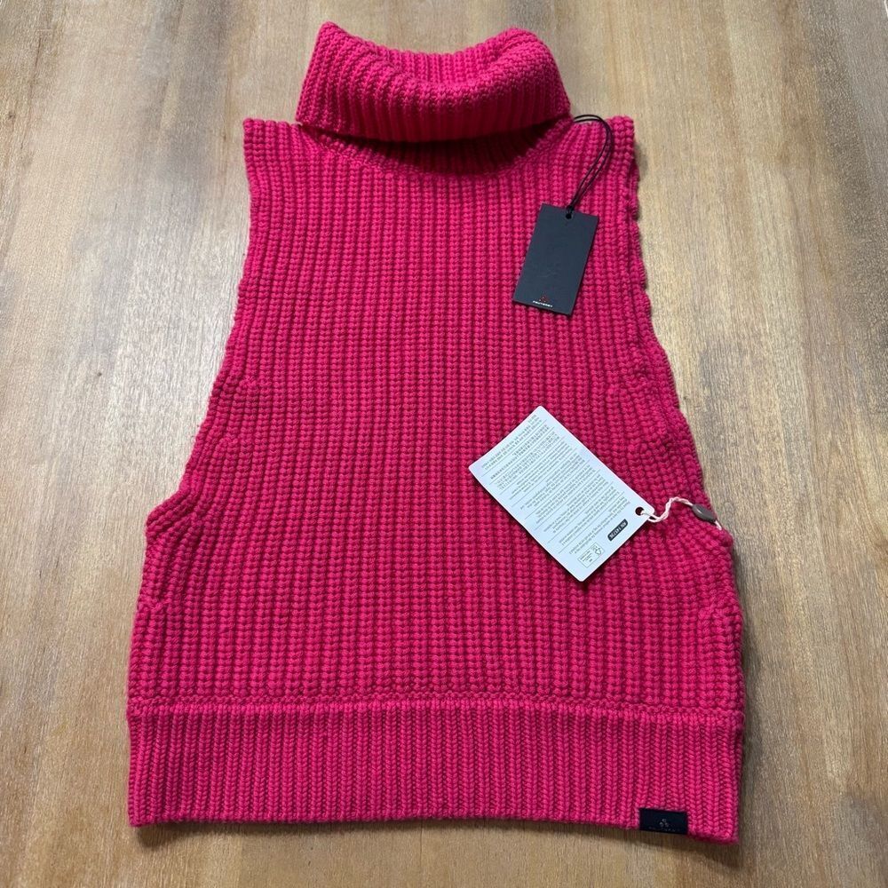 Peuterey Wool Sleeveless Turtleneck Sweater Fisherman Knit Medium Fuchsia Pink